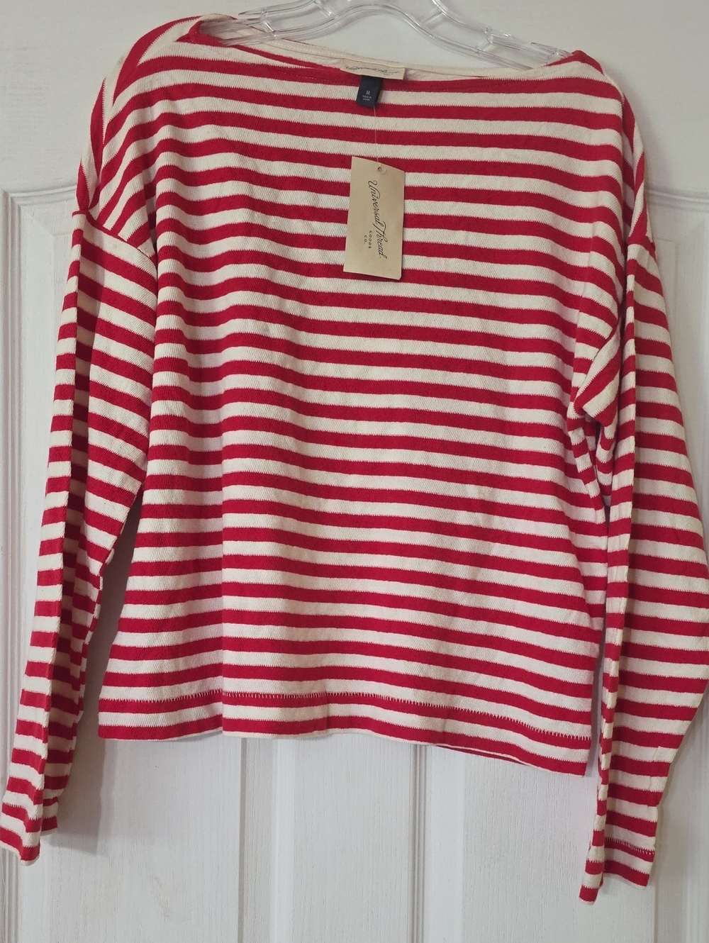 Universal Thread Red & Cream Striped Boatneck Top